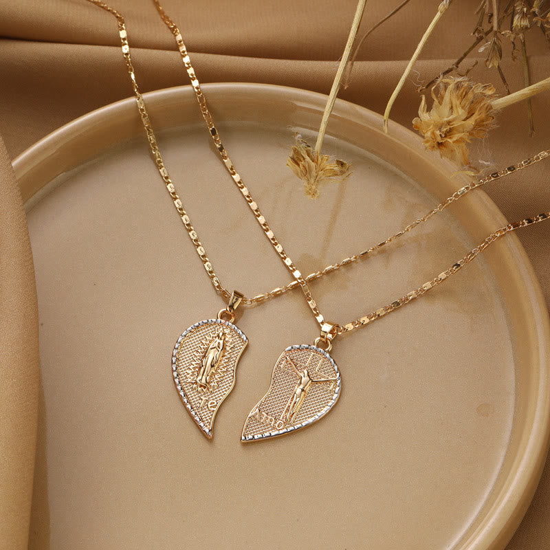 the Our Lady of Guadalupe & Crucifix 2-in-1 Heart Stacking Necklace