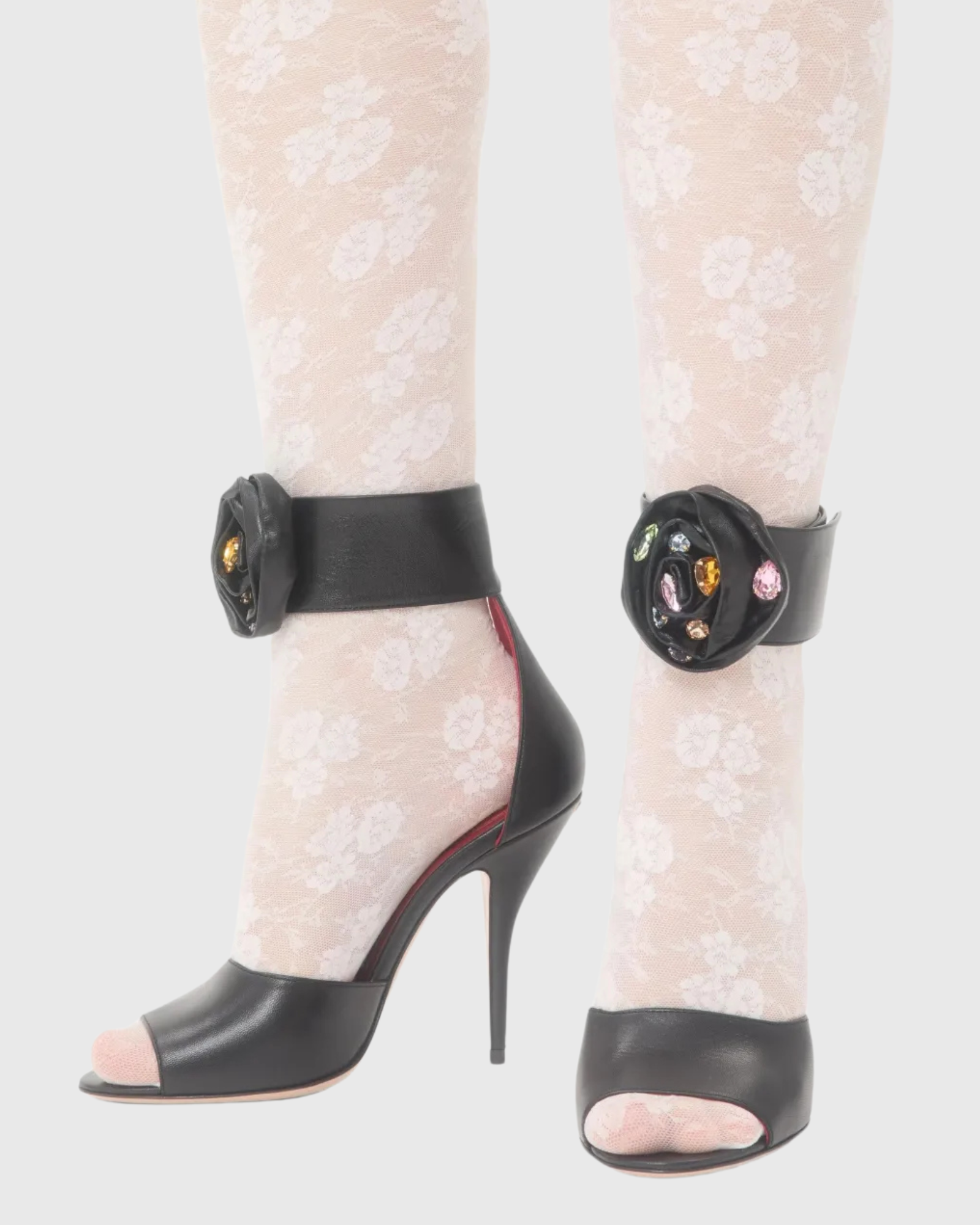 Mae Rhinestone Flower Strap Pumps In Black