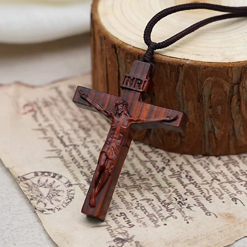 FAITH AS YOUR ARMOR: Jesus Crucifix Wooden Necklace