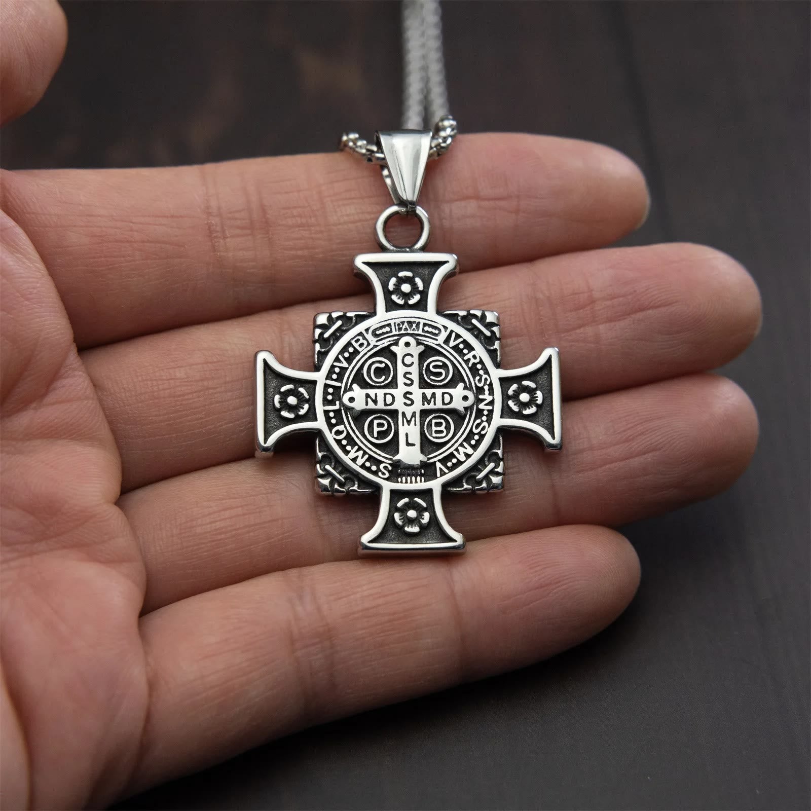 Saint Benedict Protection Medal Cross Pendant Necklace