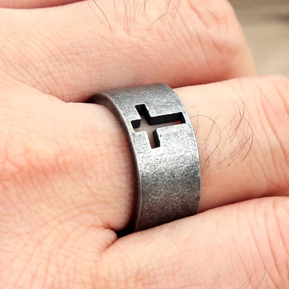 Stainless Steel Antique Punk Cross Ring