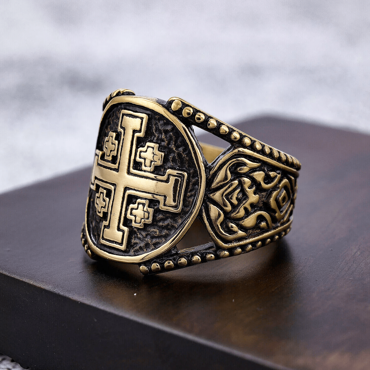 Classic Style Old Craft Jerusalem Cross Symbol Alloy Ring