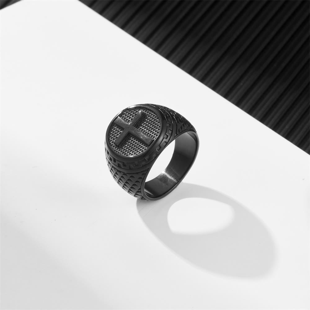 Crafted Classic Style Cross Sacred Protection Stainless Steel Ring