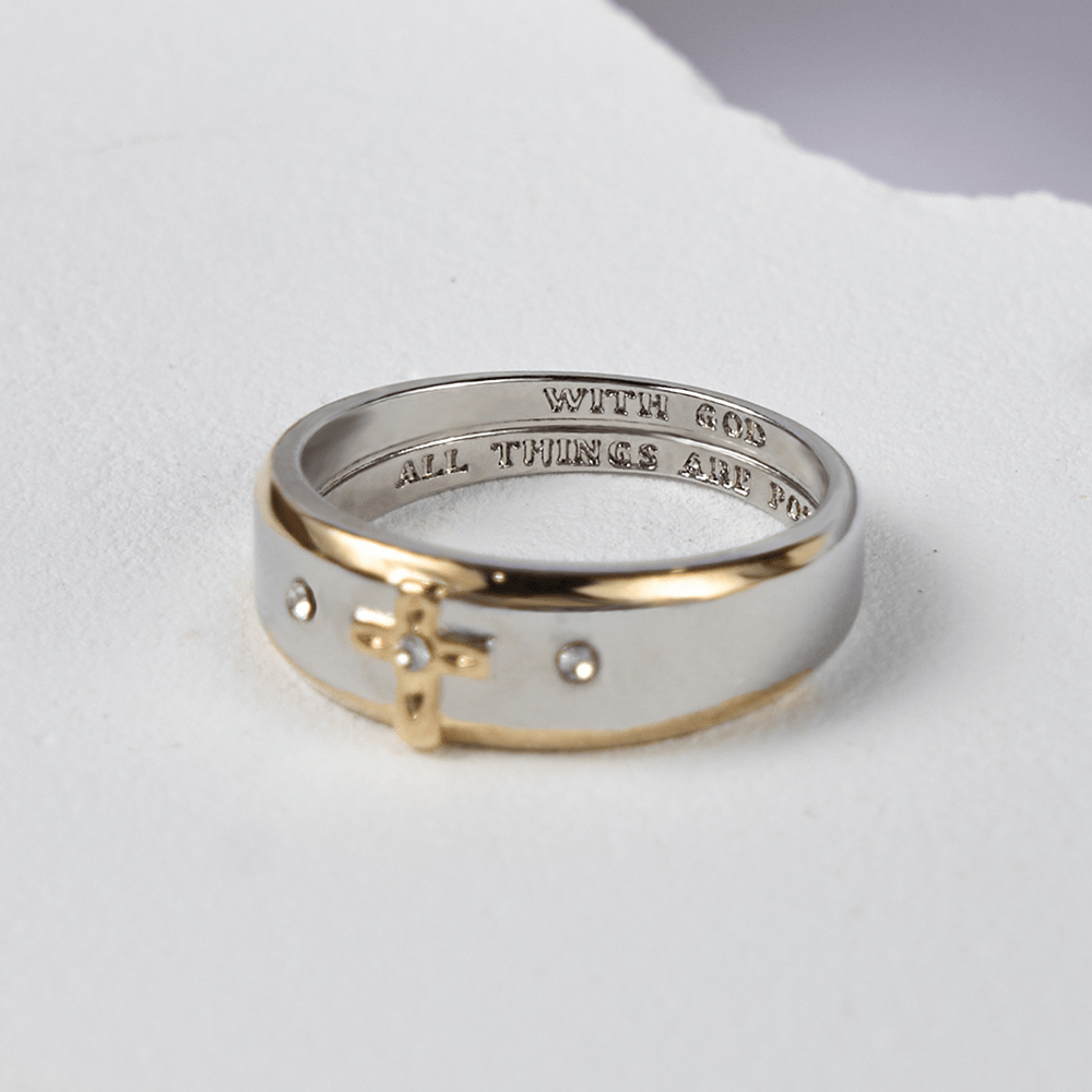 Two-tone Gold Cross Alloy Ring