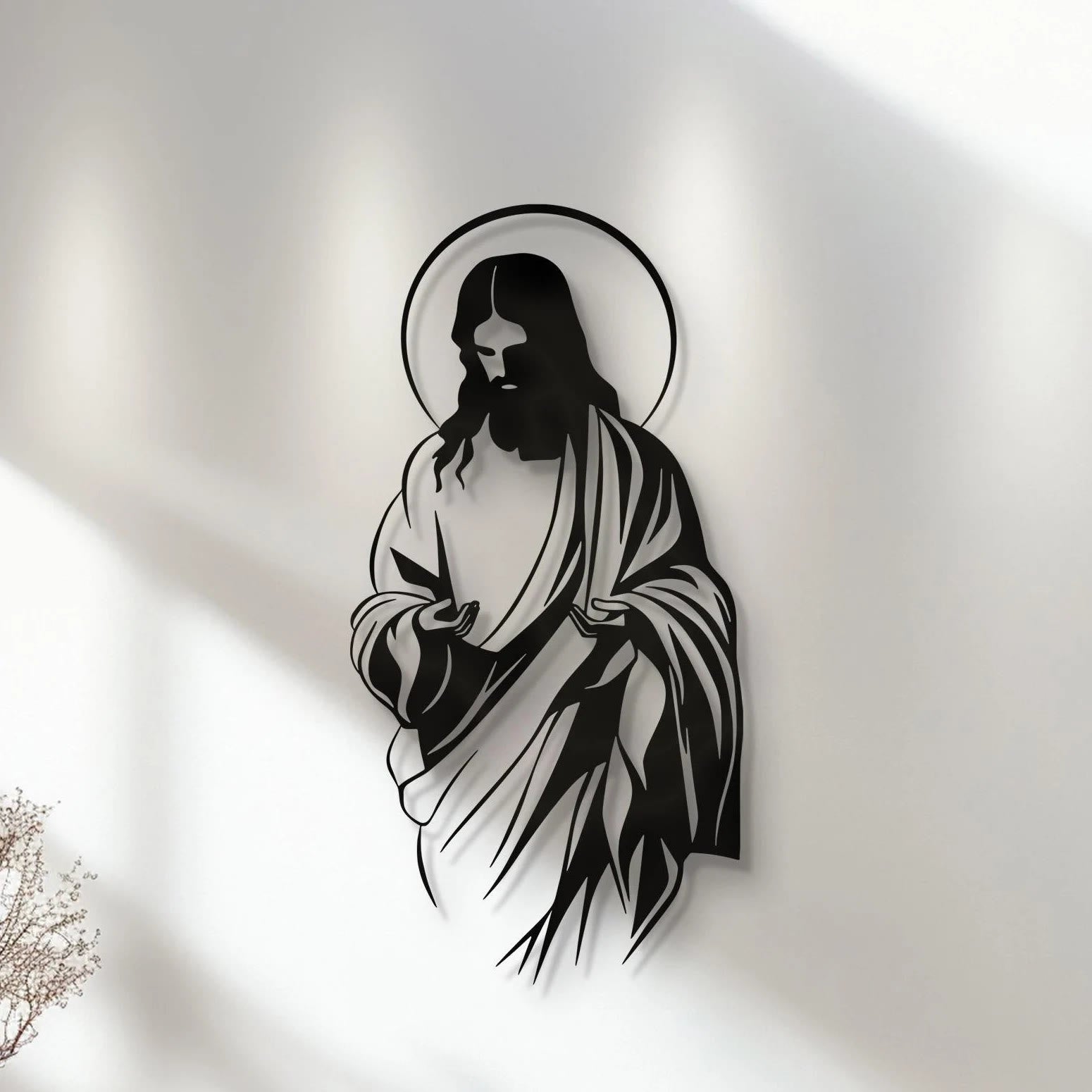 Christian Artwork Workshop Jesus Halo Silhouette Metal Wall Decor for a Faith-Inspired Home