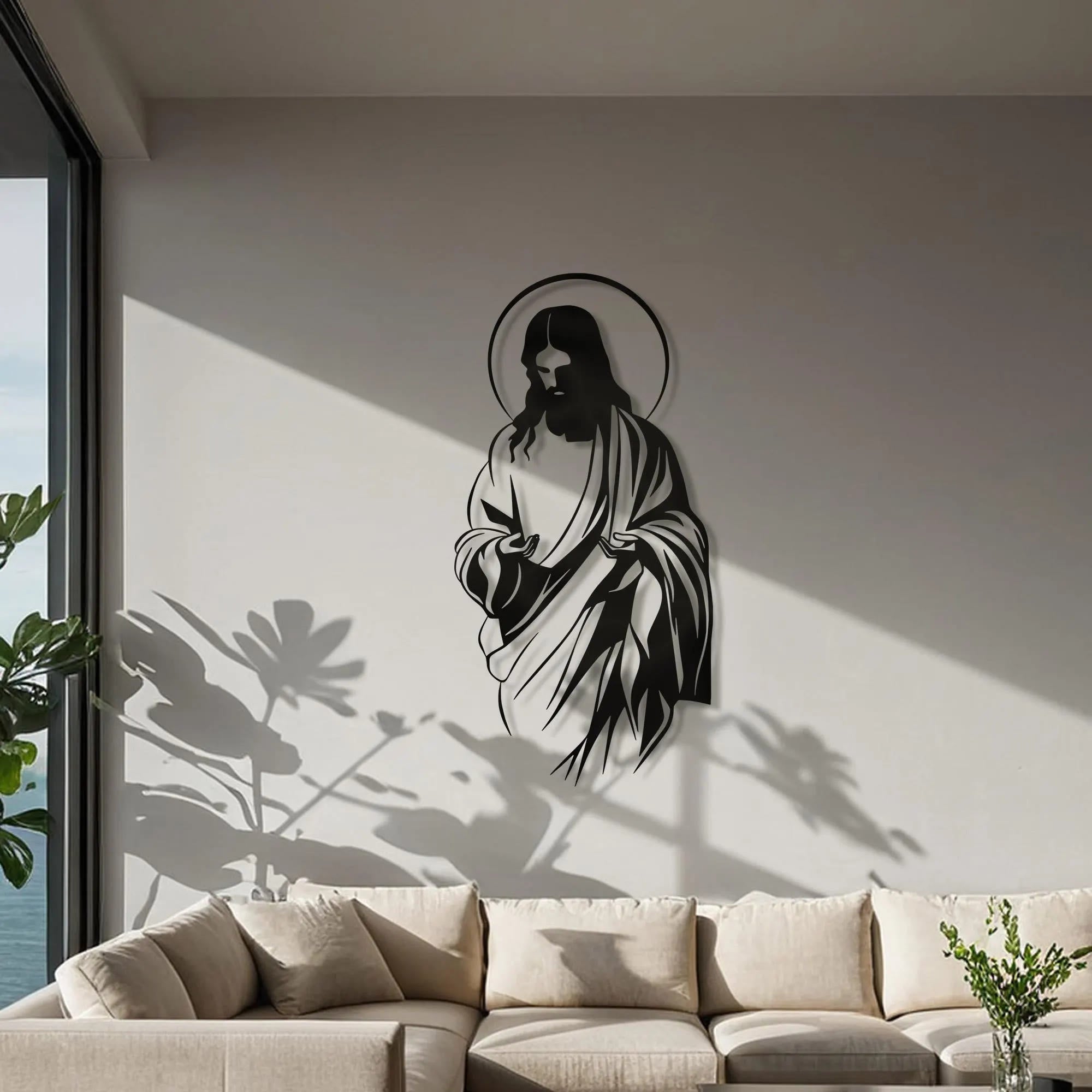 Christian Artwork Workshop Jesus Halo Silhouette Metal Wall Decor for a Faith-Inspired Home