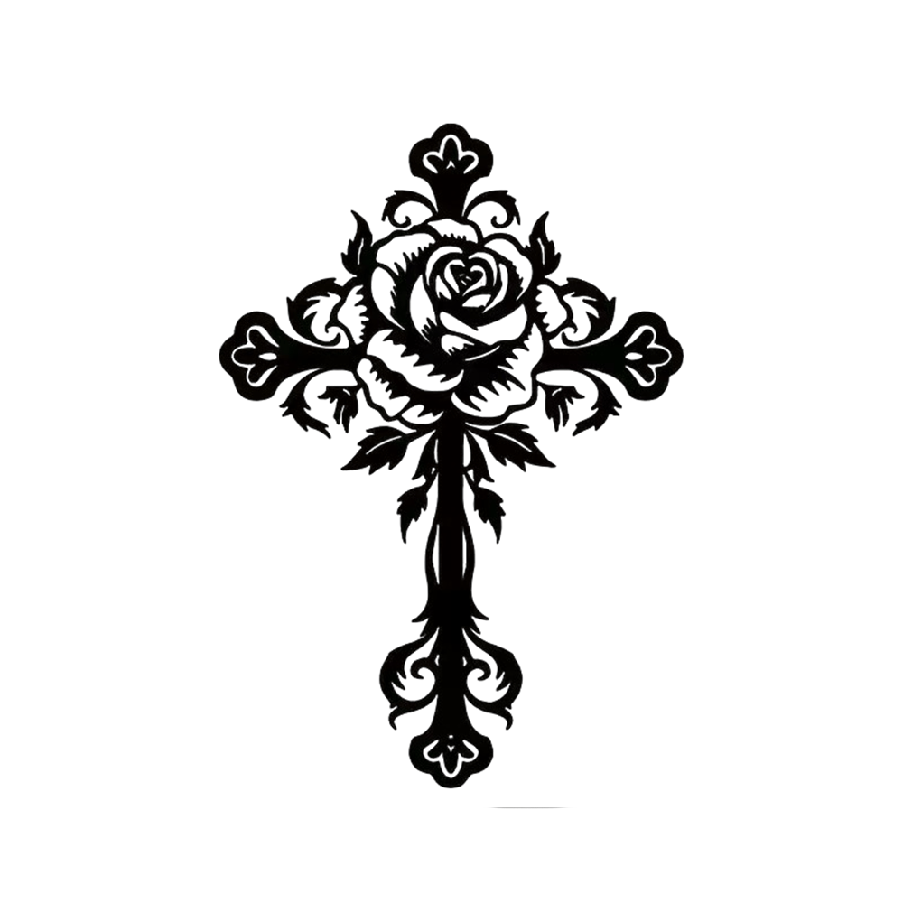 Christian Artwork Workshop Black Metal Wall Decor: Artistic Floral Rose Cross