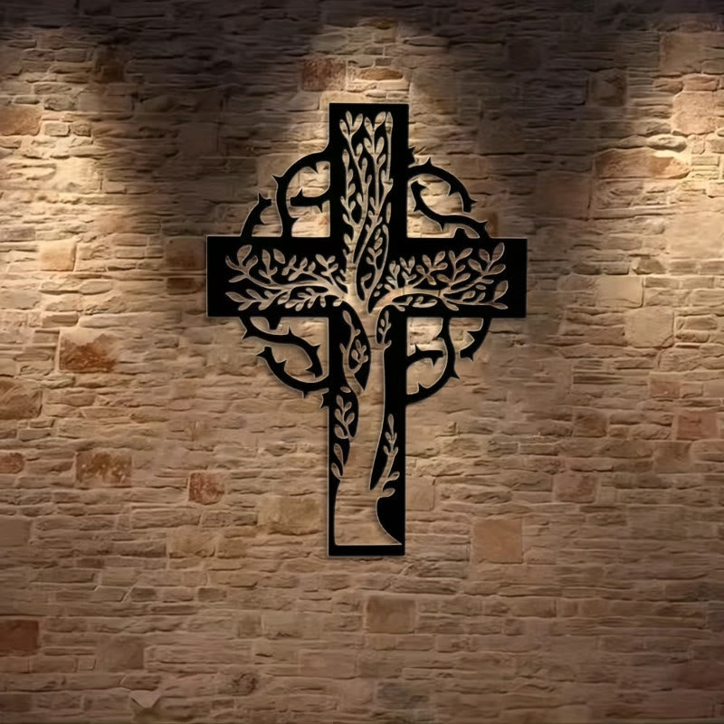 Rustic Tree of Life Cross Black Metal Wall Art by Christianartworkshop
