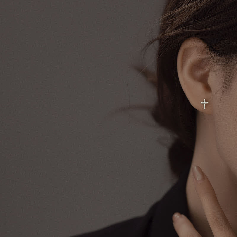Dual Color S925 Faith Cross Earrings - Minimalist Quiet Shine Design