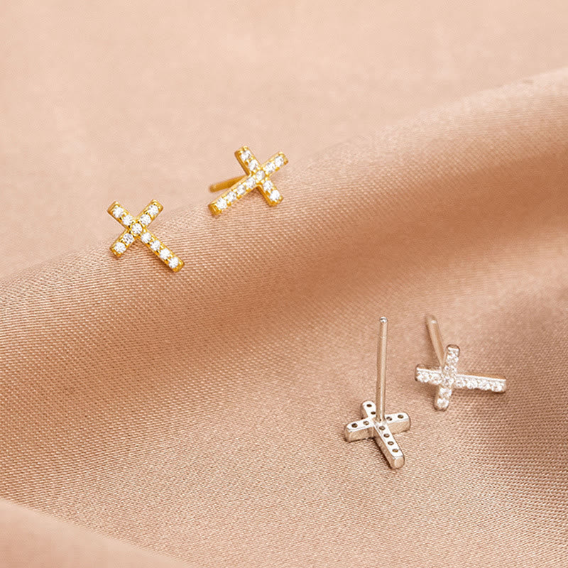 Dual Color S925 Faith Cross Earrings - Minimalist Quiet Shine Design