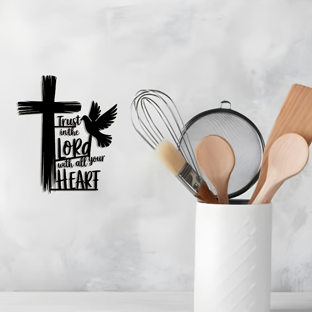 Christian Artwork Workshop Black Metal Cross and Dove Wall Decor Featuring 'Trust in the Lord' Scripture