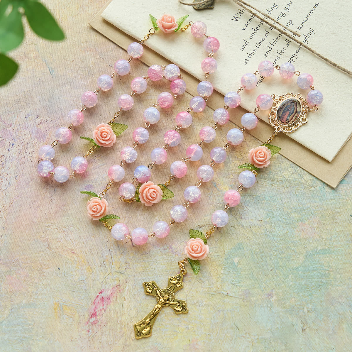 Virgin Mary Rosary with Floral Accents