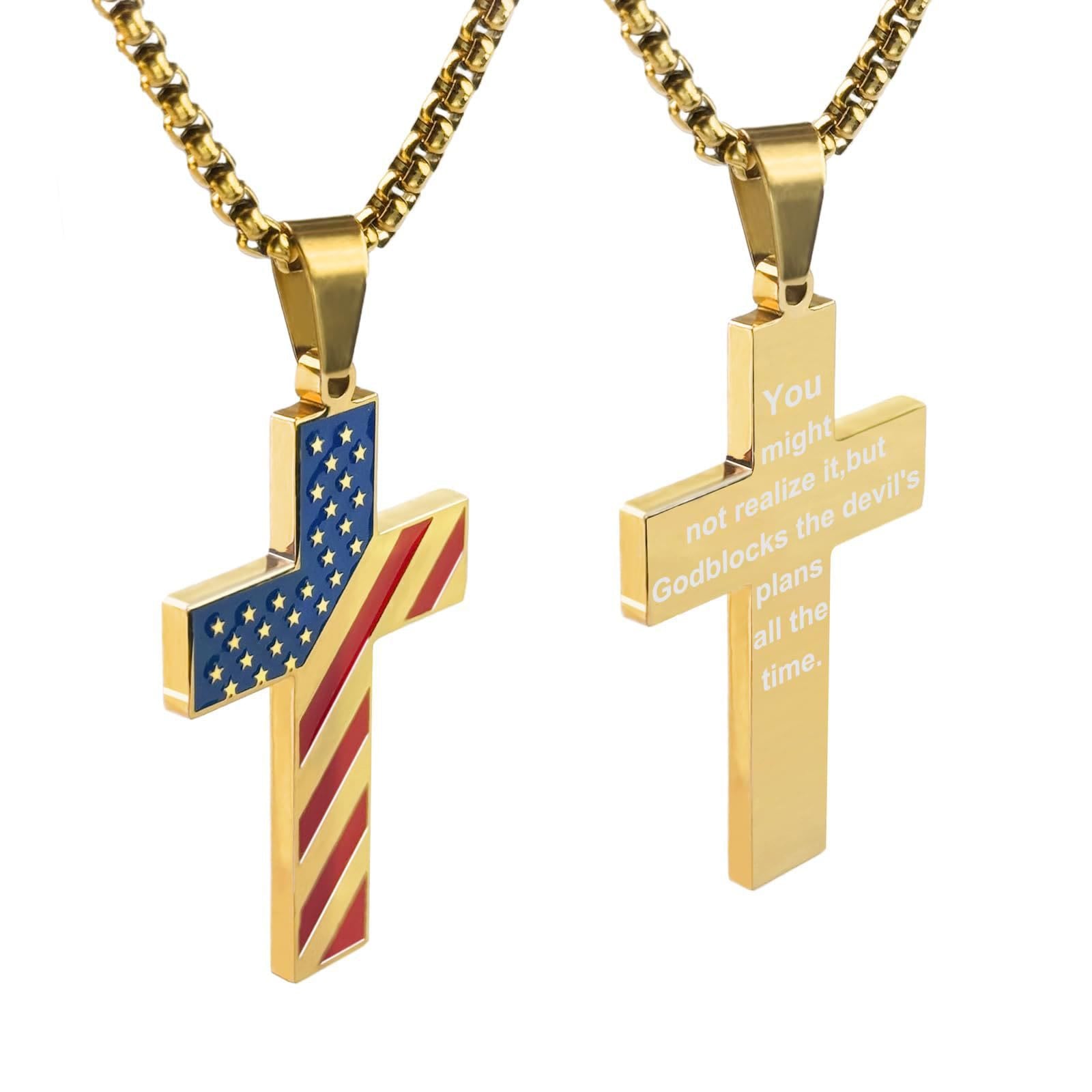 Scripture Cross with American Flag
