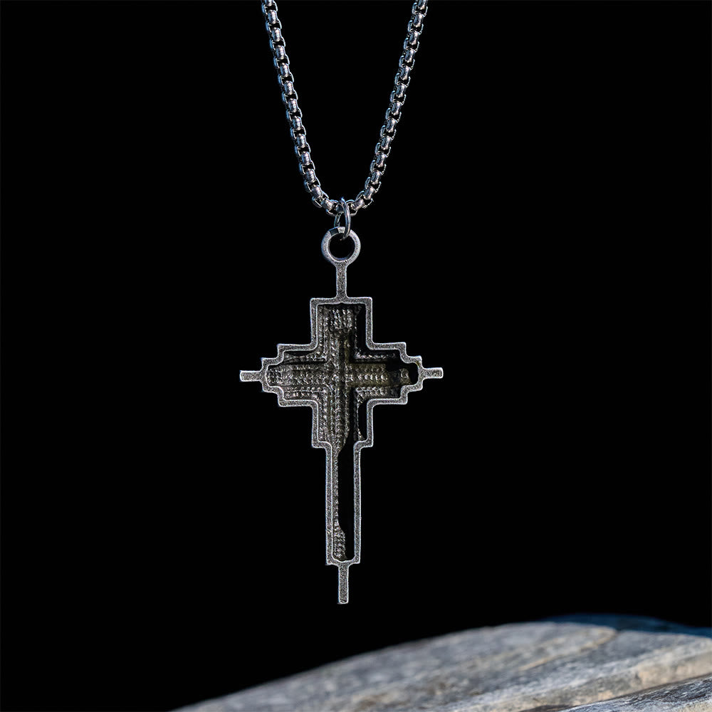 Structured Alloy Cross Necklace