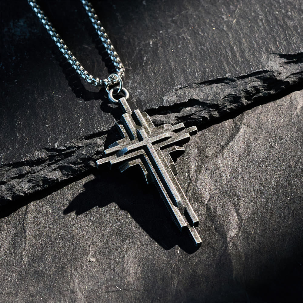 Structured Alloy Cross Necklace