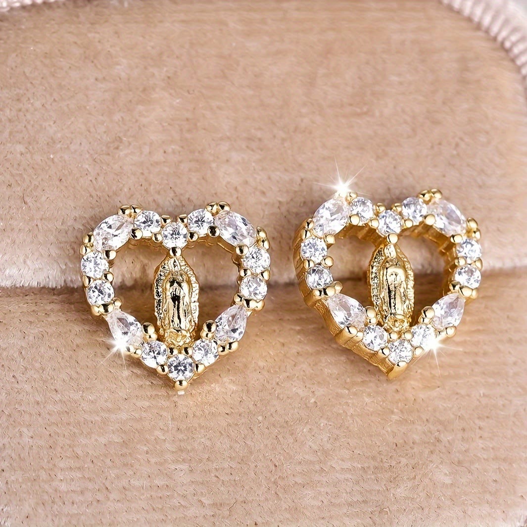 Heart-Shaped Our Lady Stud Earrings