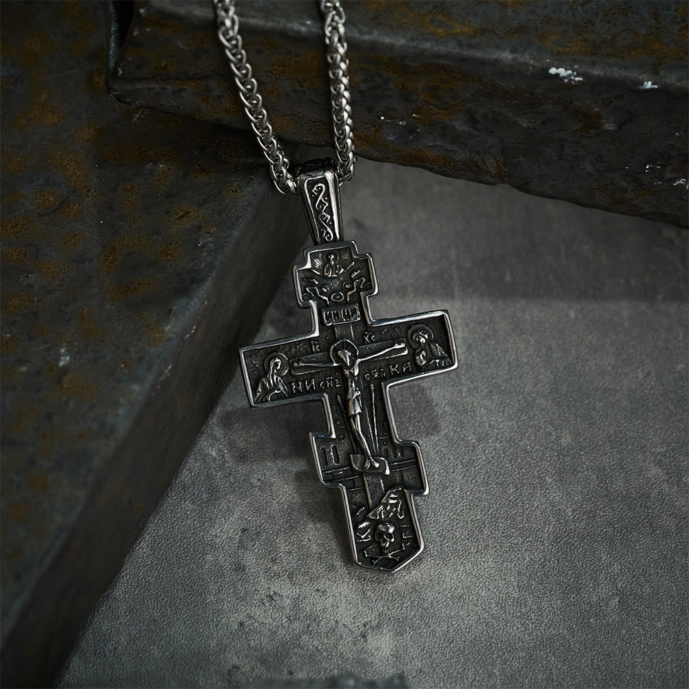 Titanium Orthodox Crucifix Necklace