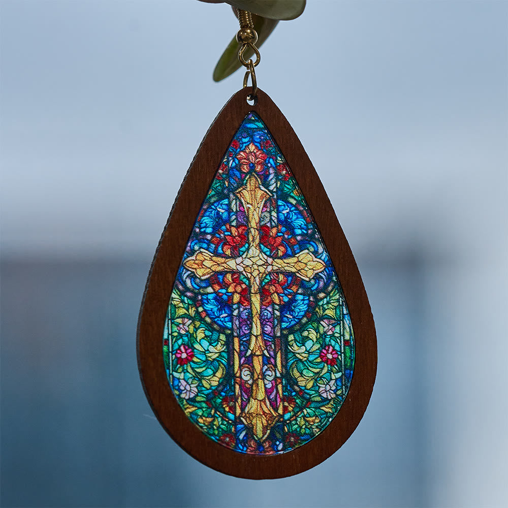 Glorious Grace Teardrop Earrings Inspired by Vibrant Stained Glass Church Art