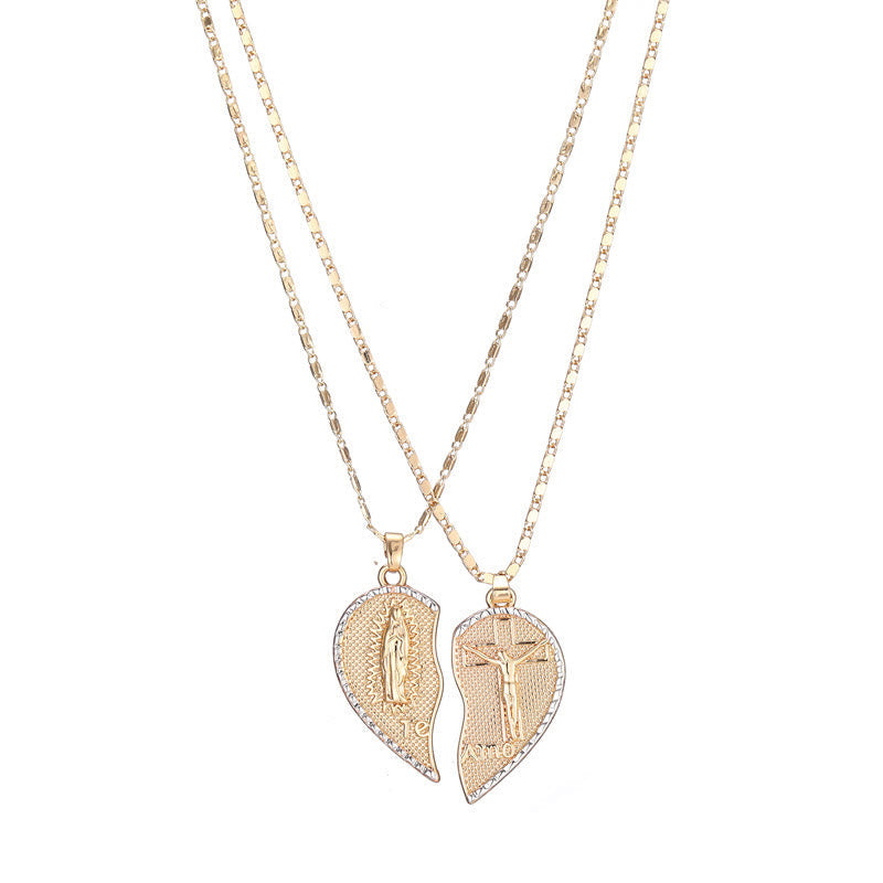 the Our Lady of Guadalupe & Crucifix 2-in-1 Heart Stacking Necklace