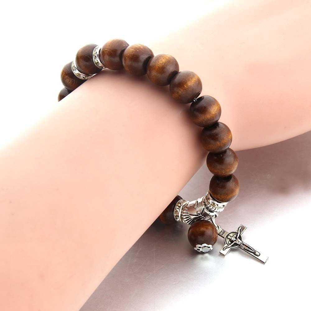 Handmade Wooden Bead Jesus Cross Bracelet