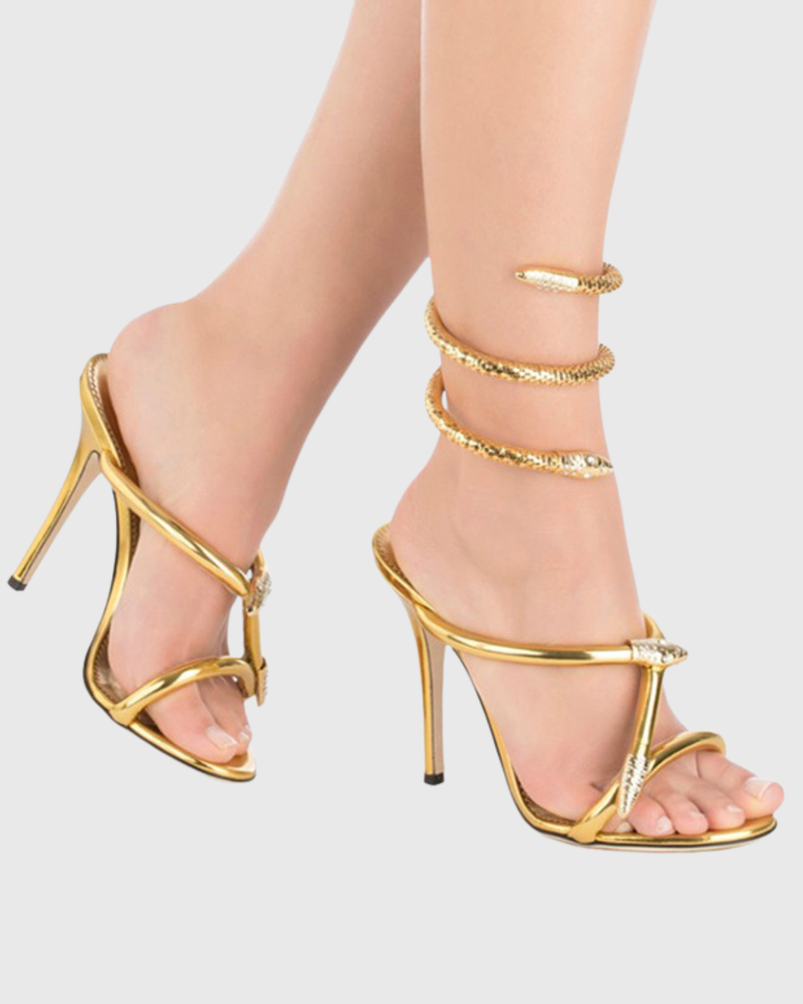 Dora Rhinestone Snake Sandals In Gold
