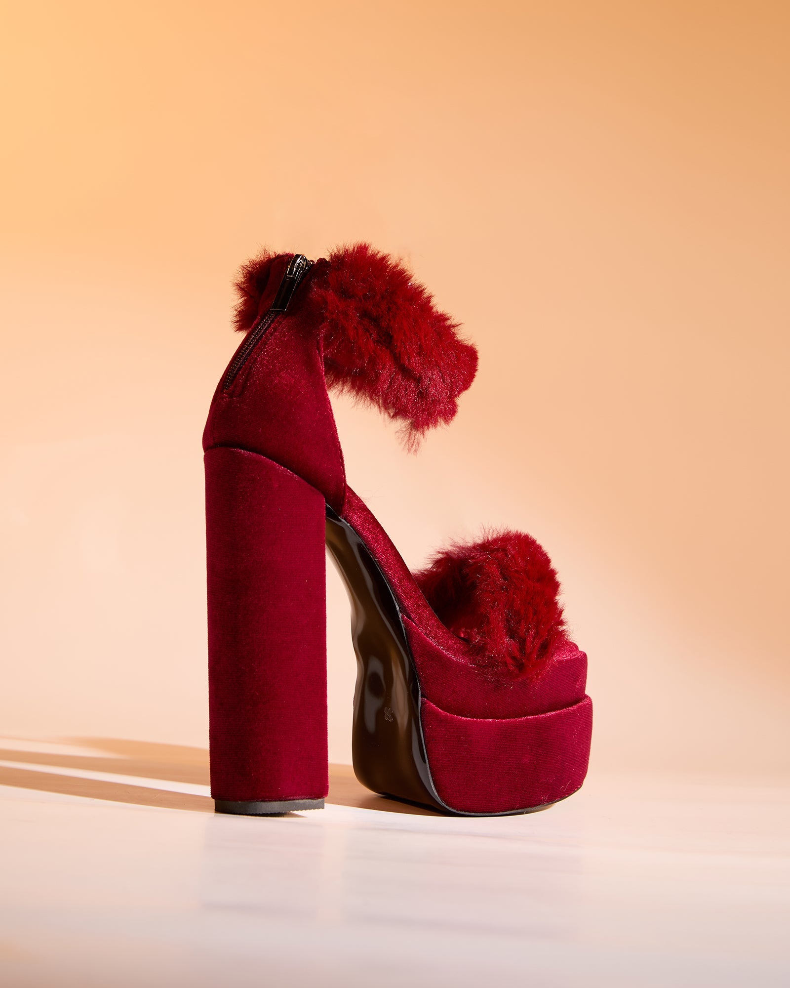 Indie Faux Fur Strap Platform Sandals In Red