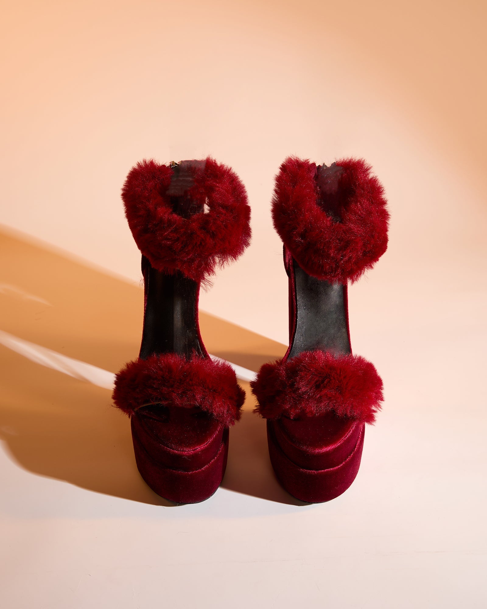 Indie Faux Fur Strap Platform Sandals In Red