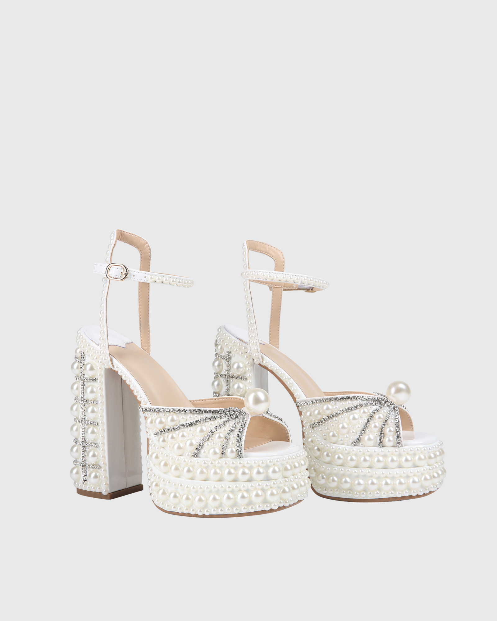 Liviana Rhinestone Pearl Platform Strap Sandals