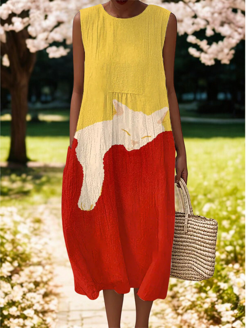 Caroline | Cute Cat Art Print Dress
