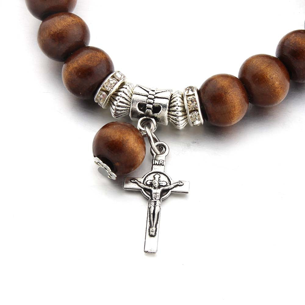 Handmade Wooden Bead Jesus Cross Bracelet