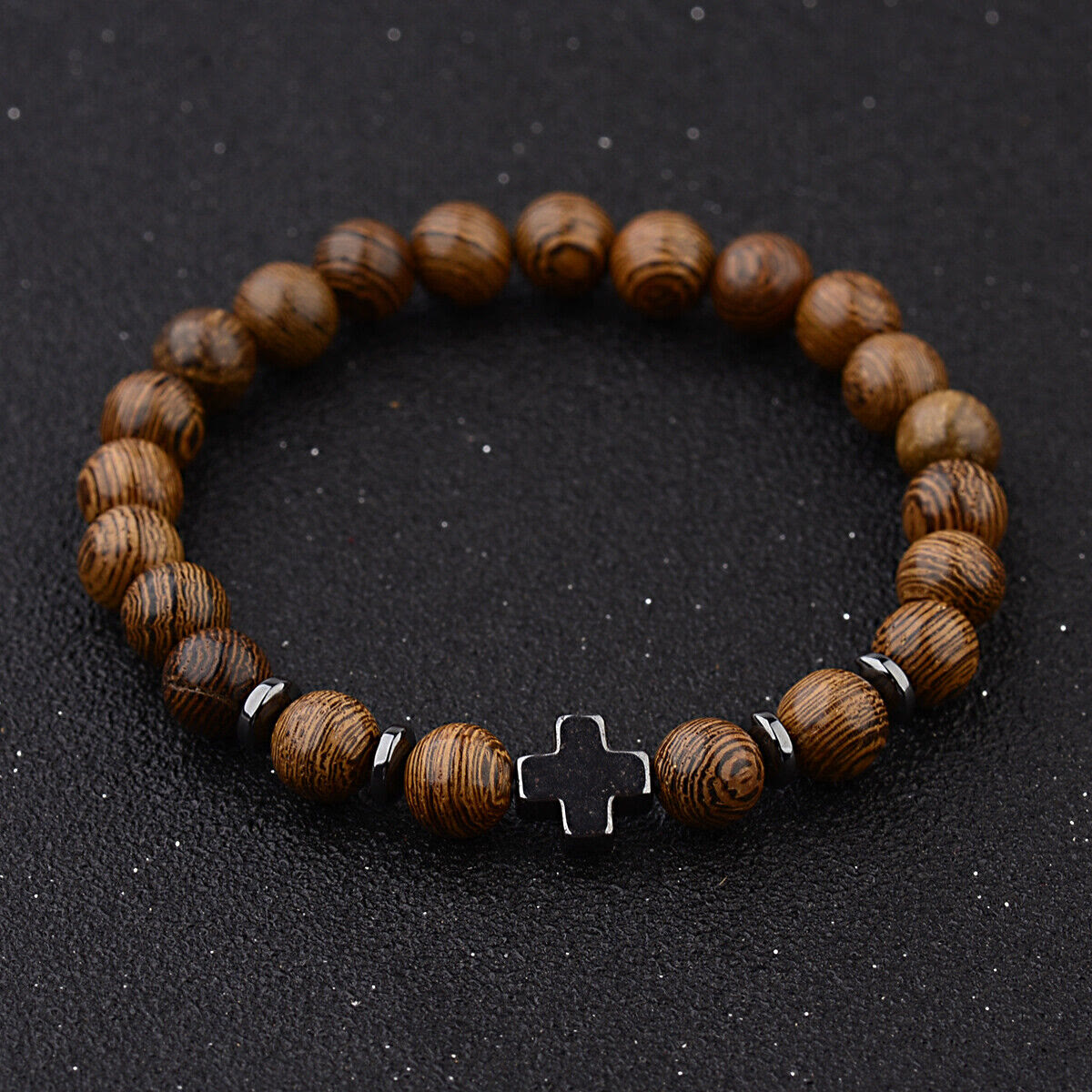 Cross Wooden Bead Bracelet