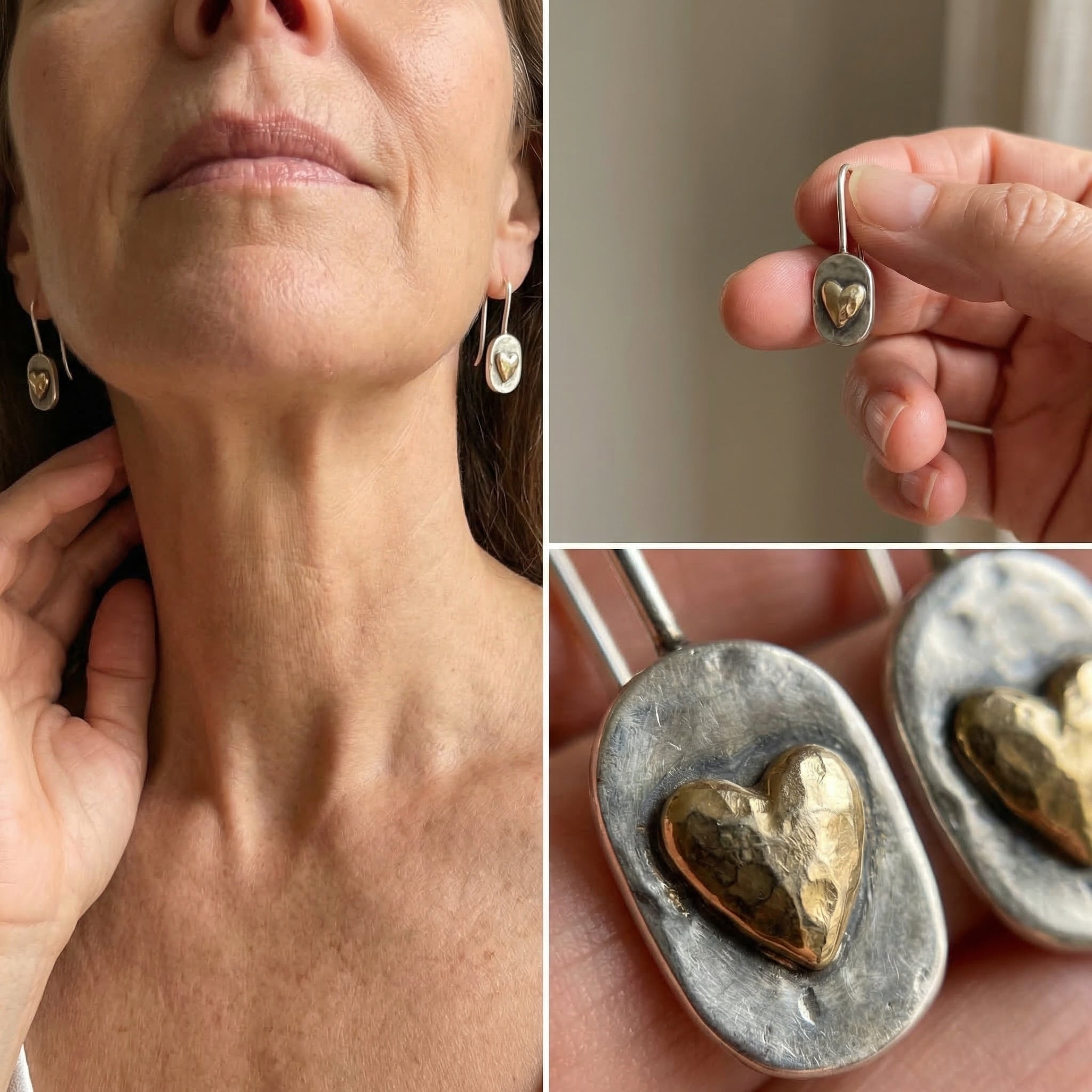 Vintage Gold Inlaid Heart Earrings