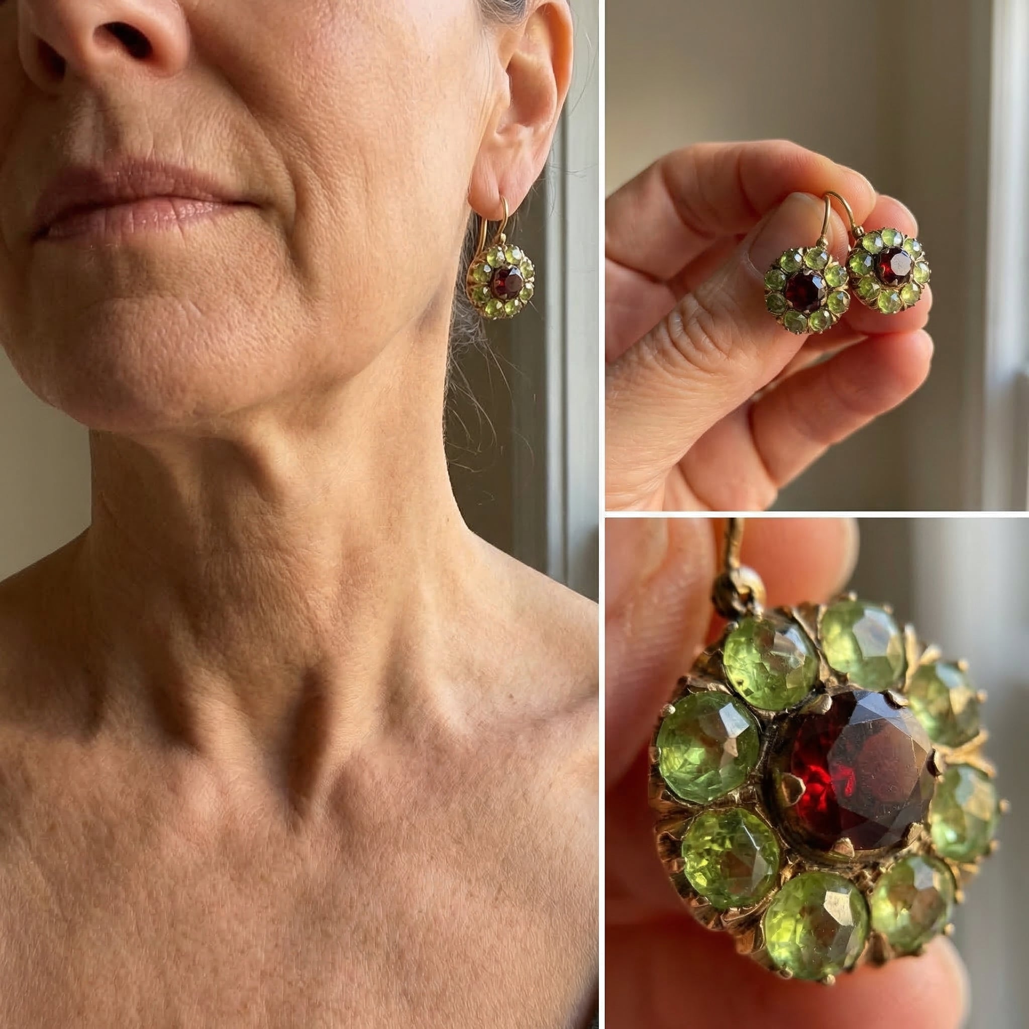 Vintage Green and Red Crystal Earrings