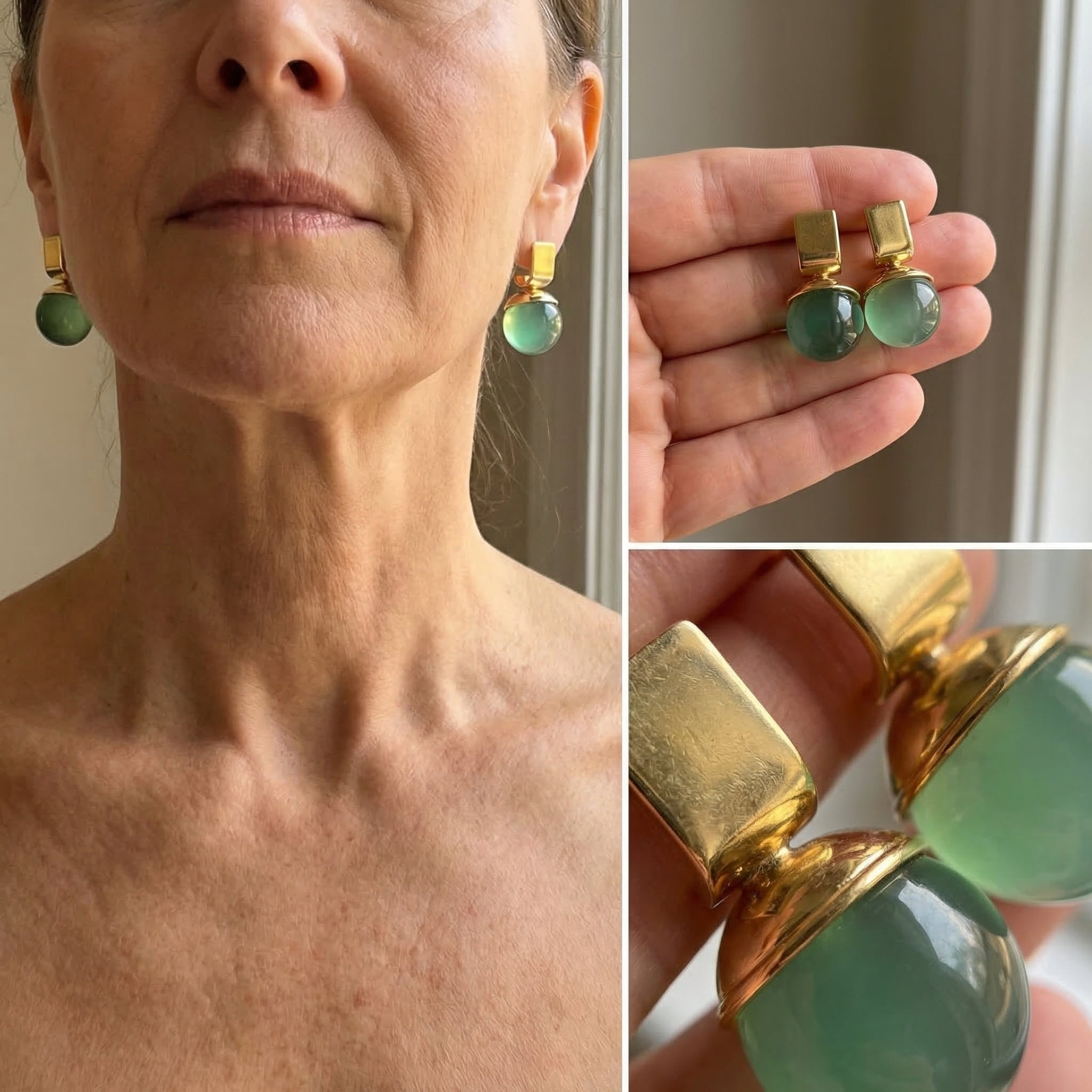Vintage earrings with green crystal in gold