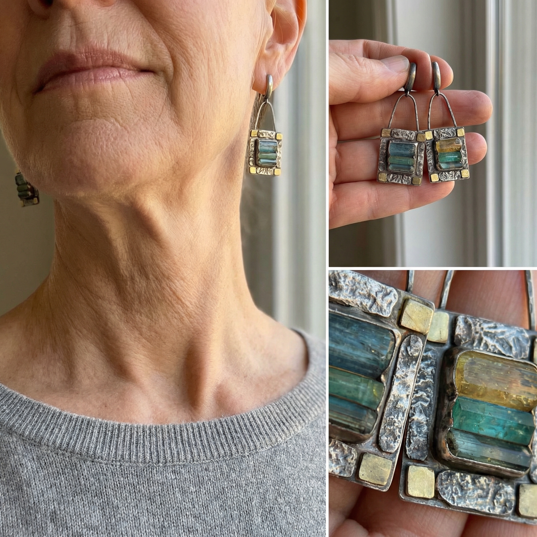 Blue Green Crystal Earrings