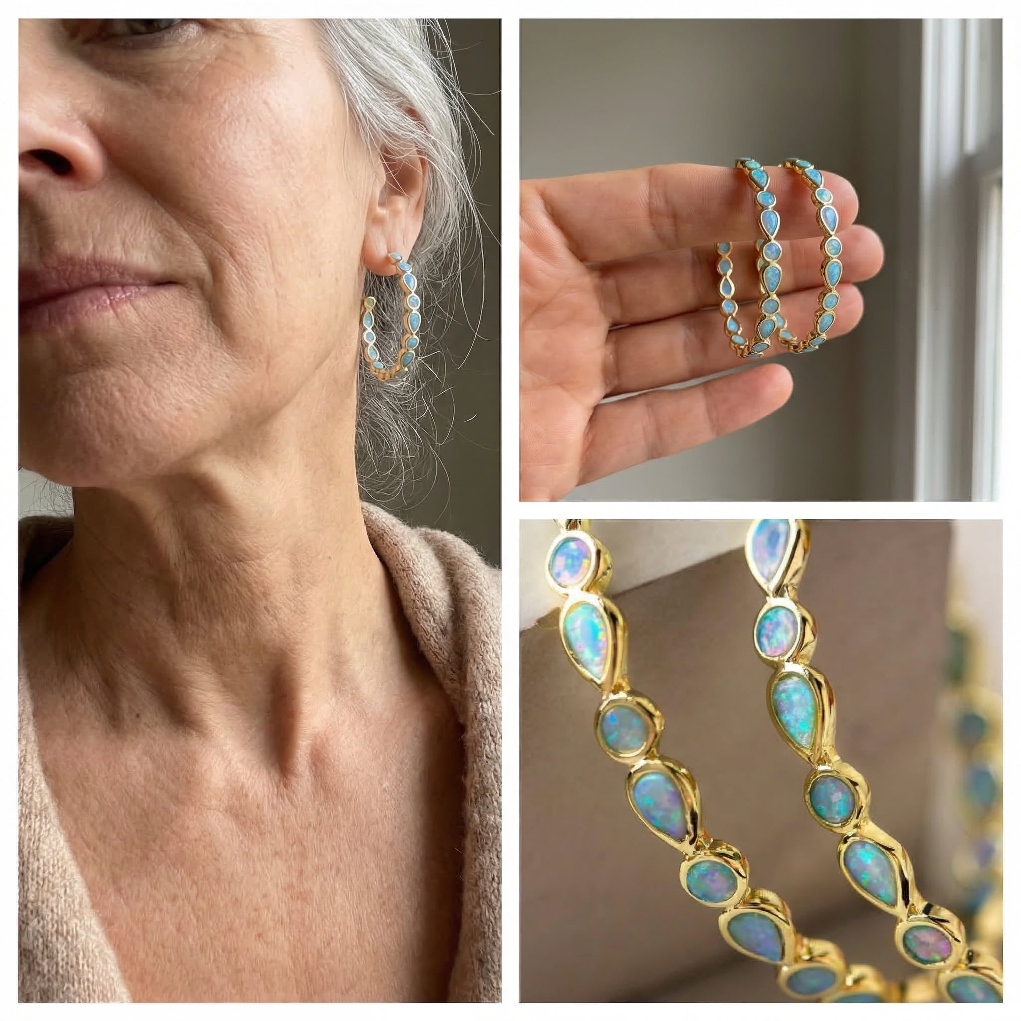 Vintage Blue Opal Gold Earrings