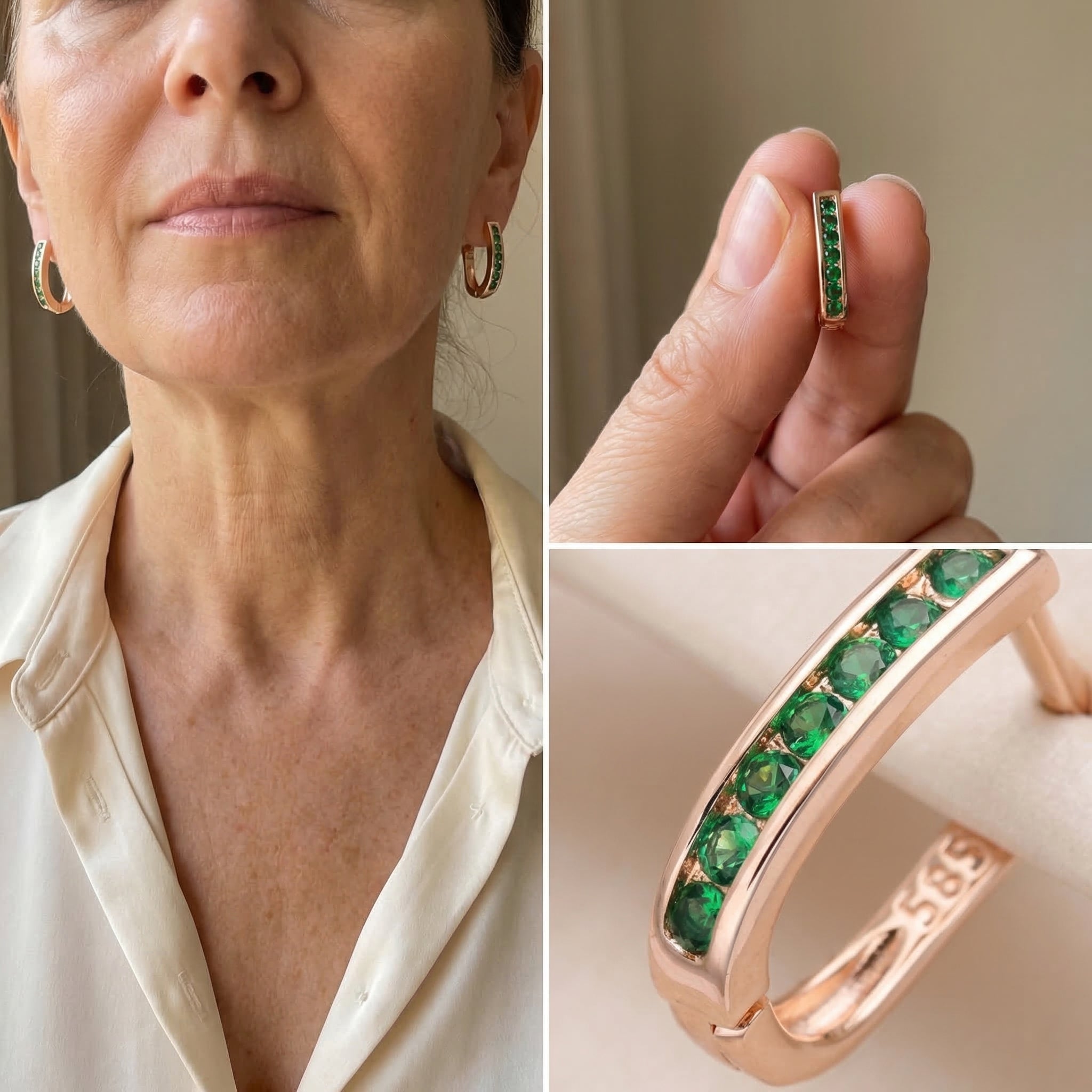 Emerald diamond earrings in gold