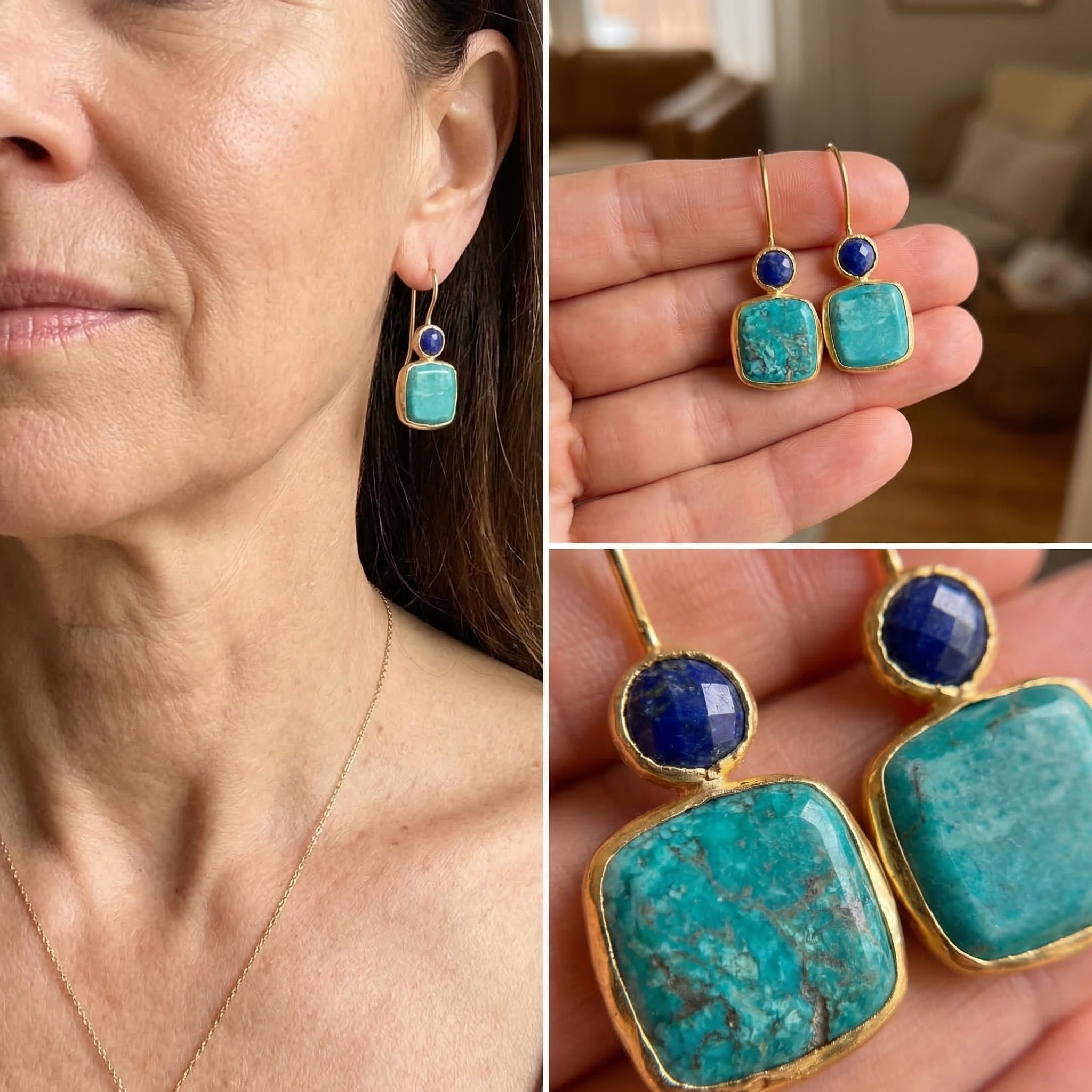 Fashionable Square Inlaid Turquoise Earrings