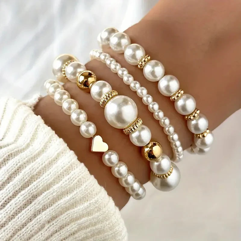 Exquisite Pearl Bracelet Set with Gold accents