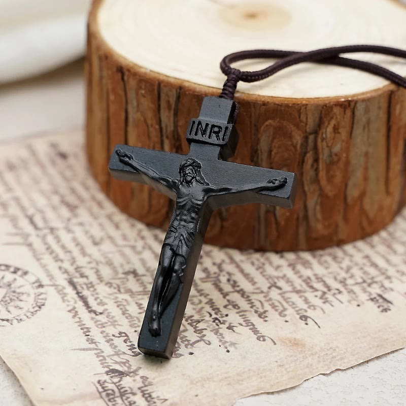 FAITH AS YOUR ARMOR: Jesus Crucifix Wooden Necklace