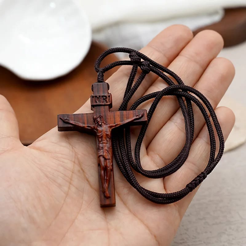 FAITH AS YOUR ARMOR: Jesus Crucifix Wooden Necklace