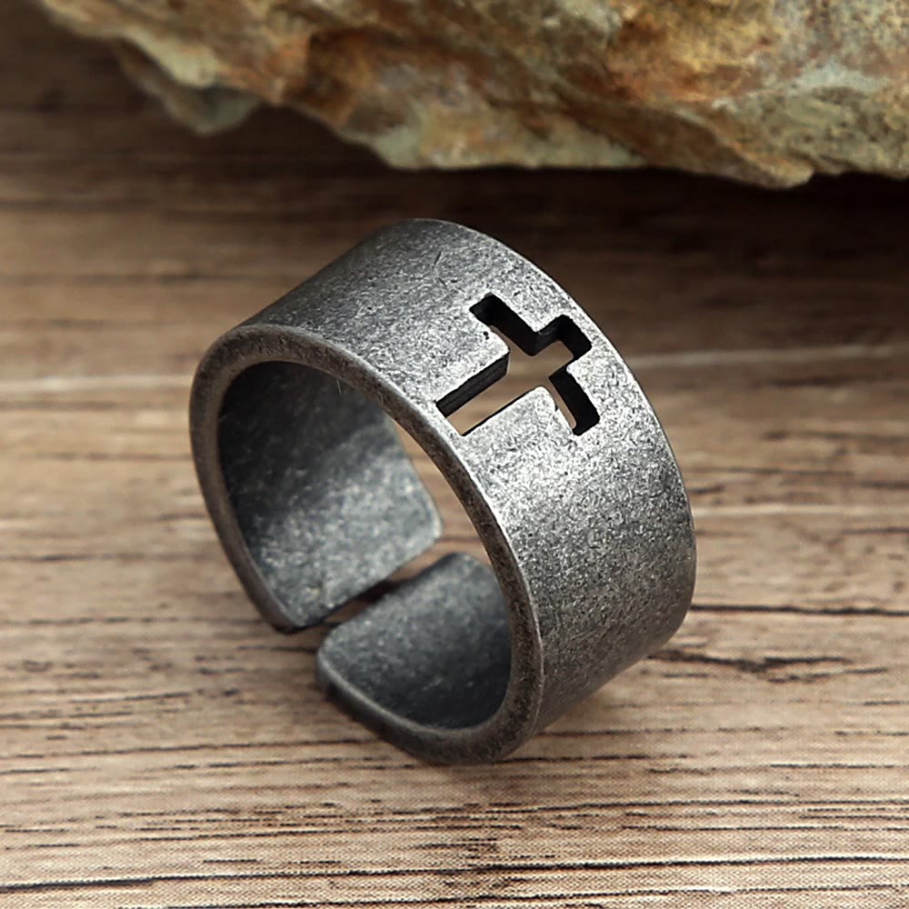 Stainless Steel Antique Punk Cross Ring