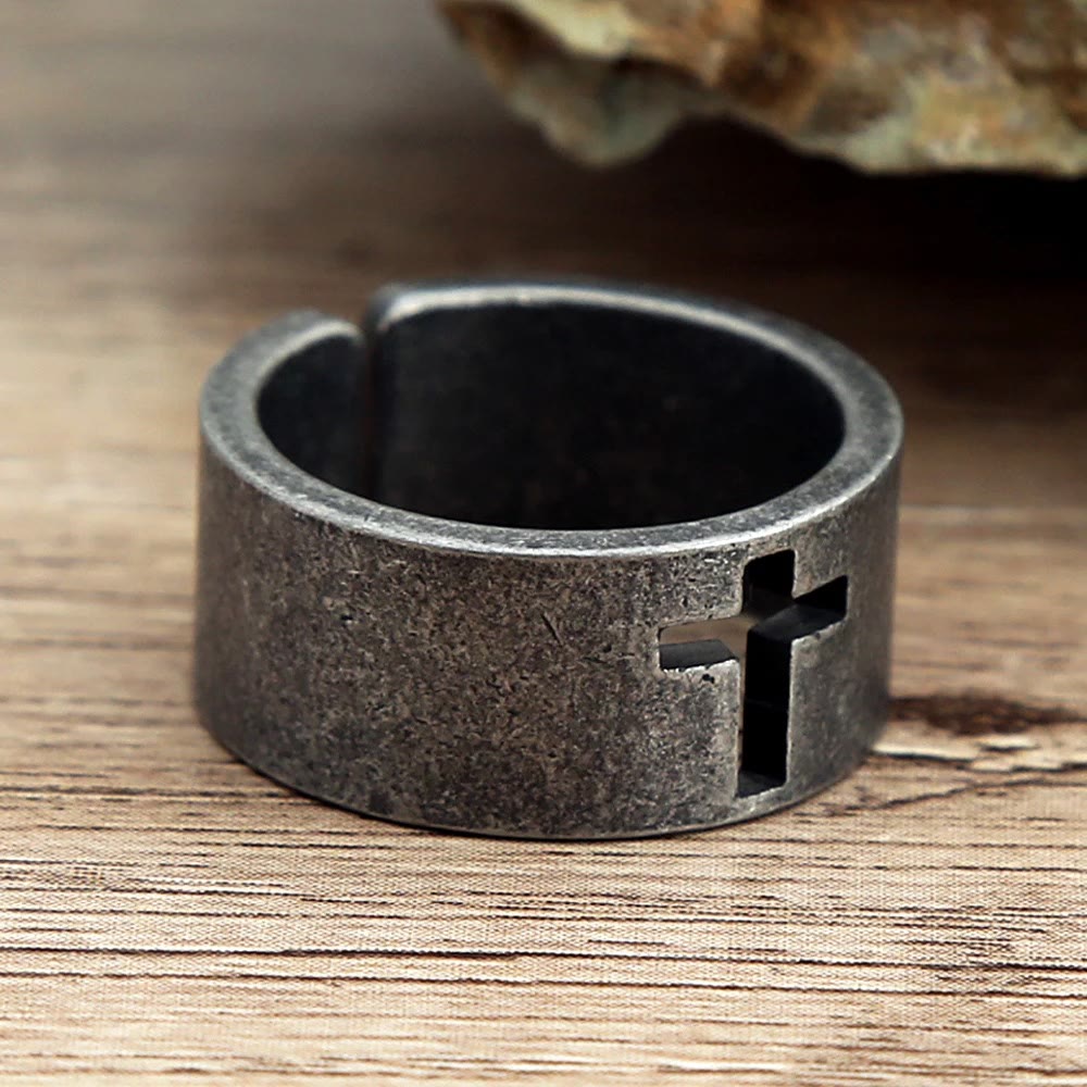 Stainless Steel Antique Punk Cross Ring