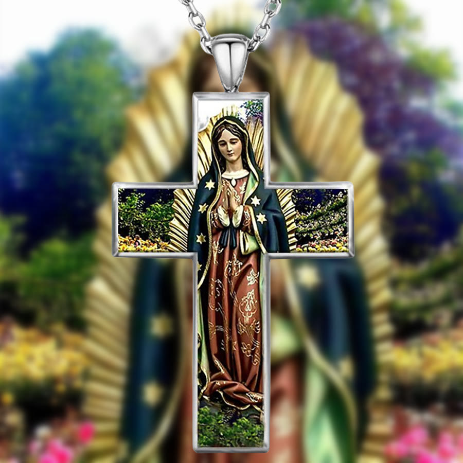 Virgin Mary Cross Pendant Necklace Religion Jewelry
