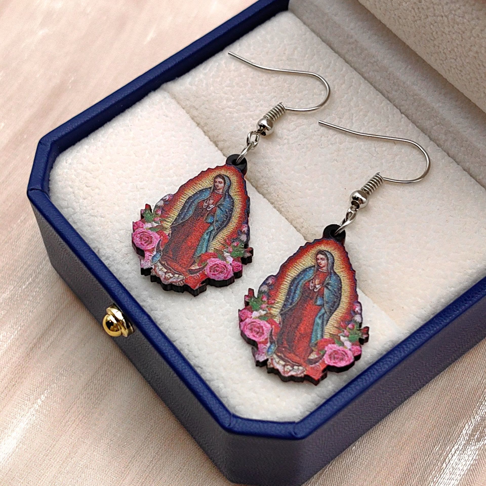 Colorful Virgin Mary Earrings - Our Lady of Guadalupe by Christianartworkshop