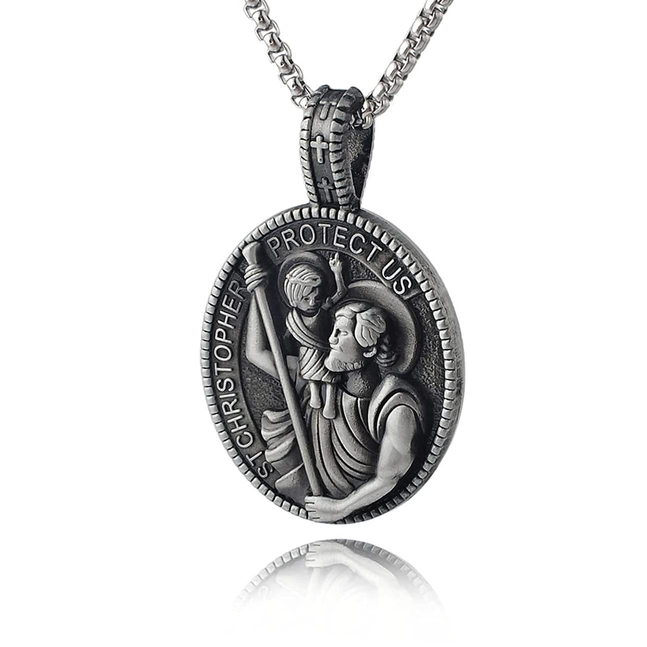 Classic Style Crafted St. Christopher Protect Us Pendant Necklace