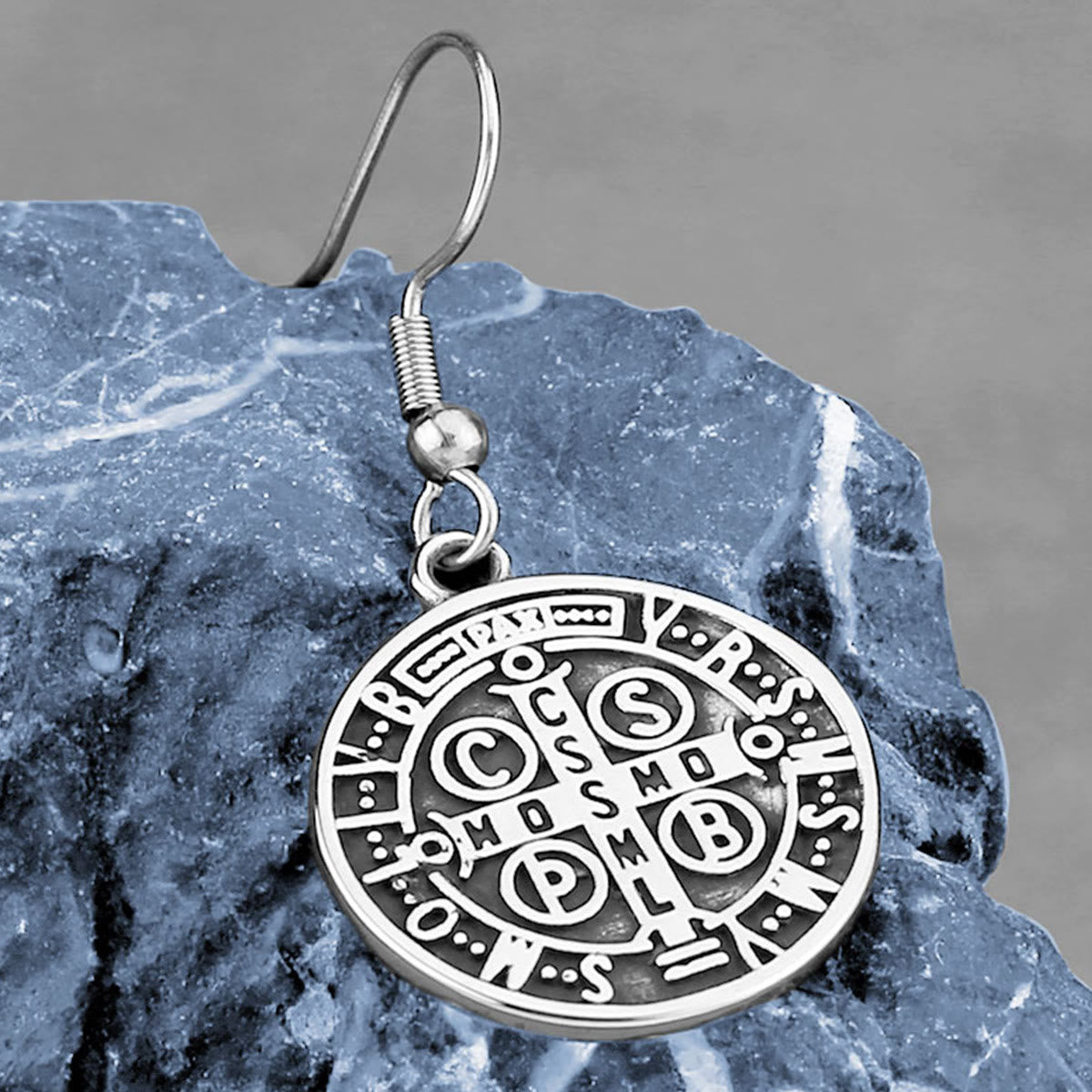 Classic St. Benedict Engraved Emblem Earrings for Divine Protection by Christianartworkshop