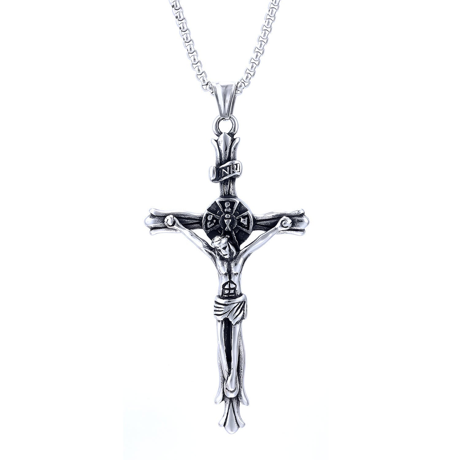 Classic Style INRI Plaque Crucifix Cross Jesus Sacred Faith Necklace