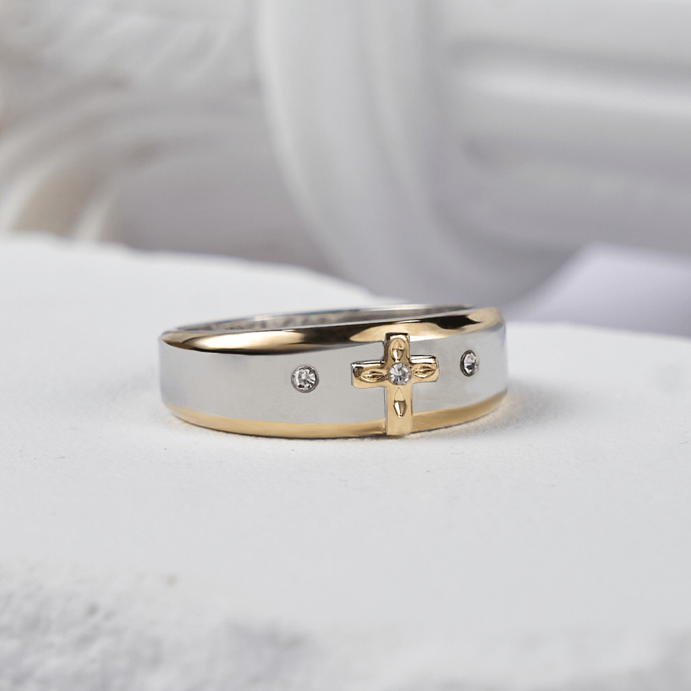 Two-tone Gold Cross Alloy Ring