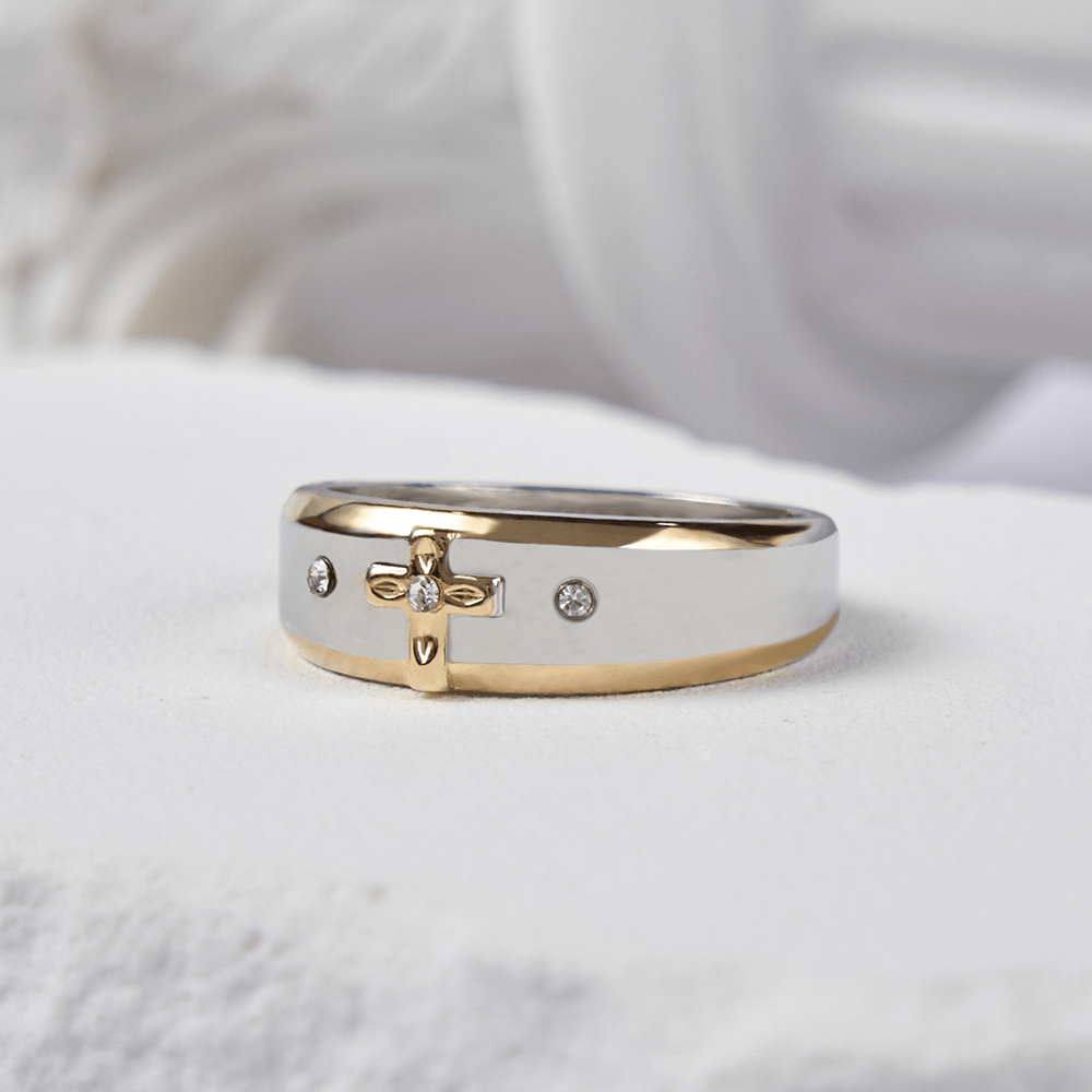 Two-tone Gold Cross Alloy Ring